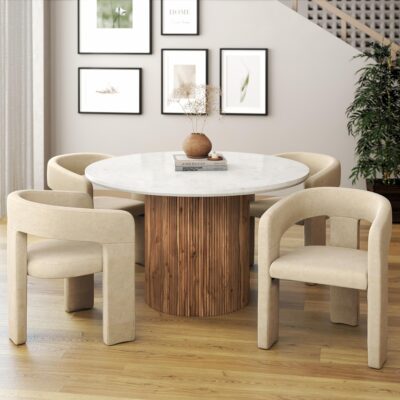 Jilsa/Amara 5pc Dining Set - Walnut & White Table with Beige Chair