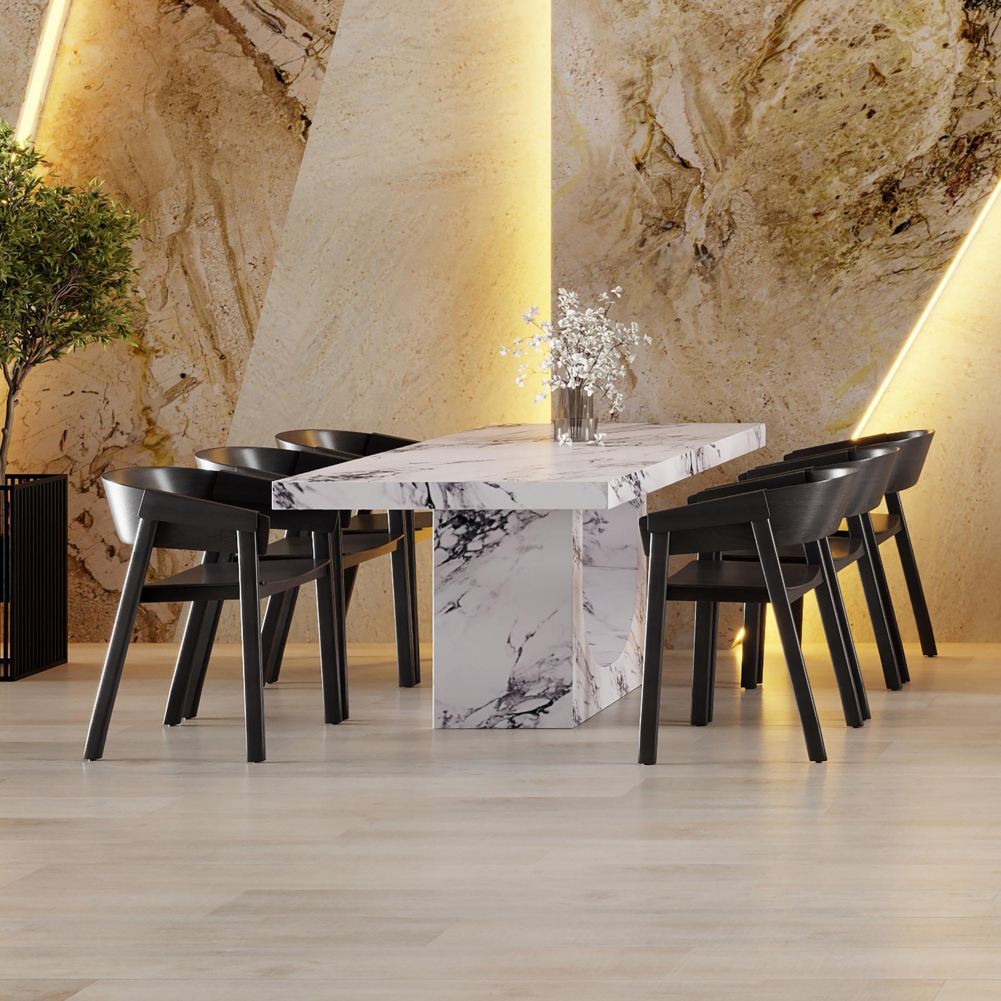 Aurelia/Mateo 7pc Dining Set - Bulgari White Table with Black Chair 1 Aurelia/Mateo 7pc Dining Set - Bulgari White Table with Black Chair