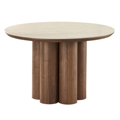 Seaton and Caspian 5pc Dining Set - Walnut and Travertine Table and Black and Walnut Chairs 207-759_664BLK 207 759 664BLK 1