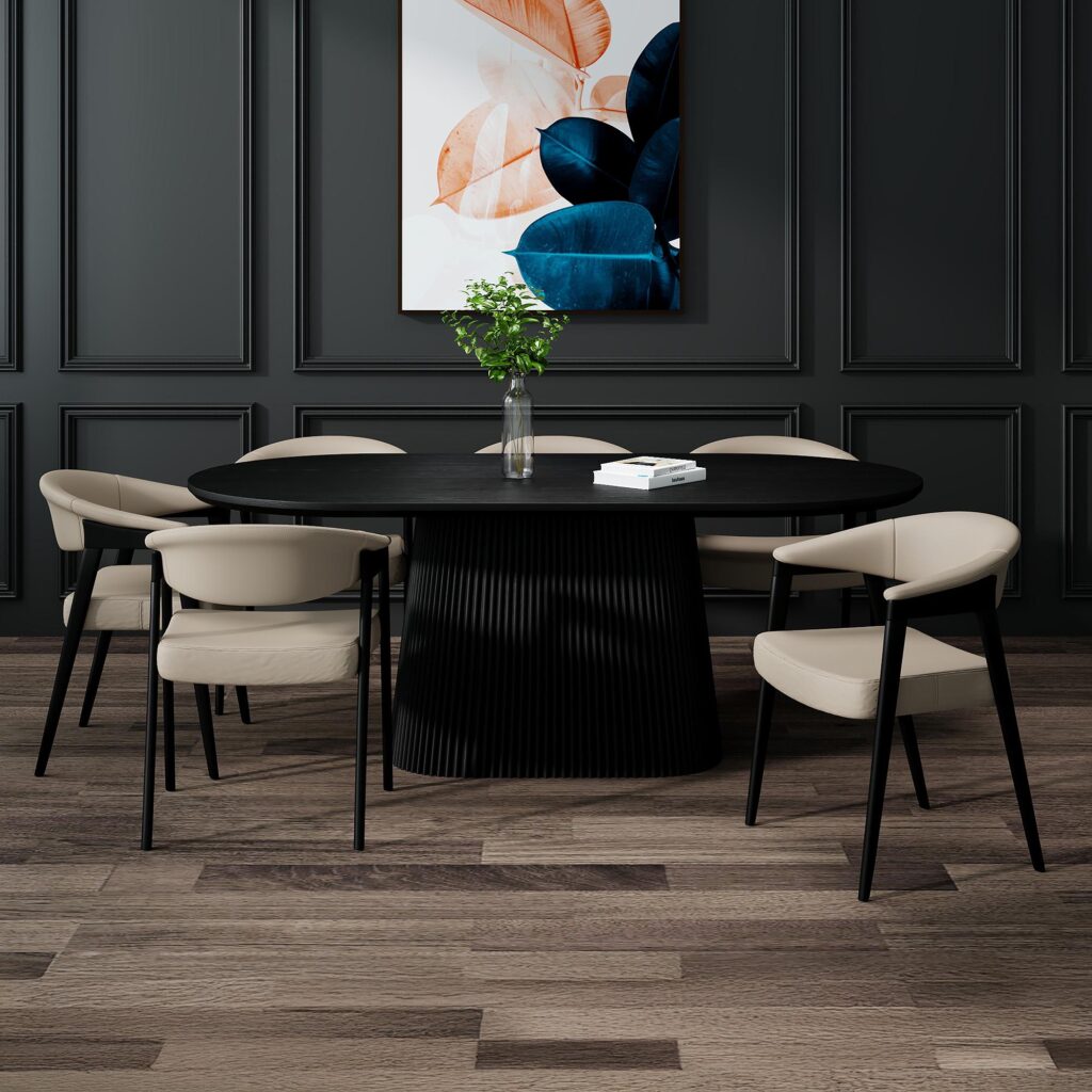 Tovas/Bexley 7pc Dining Set - Black Oval Table with Mushroom Chair 207 ...