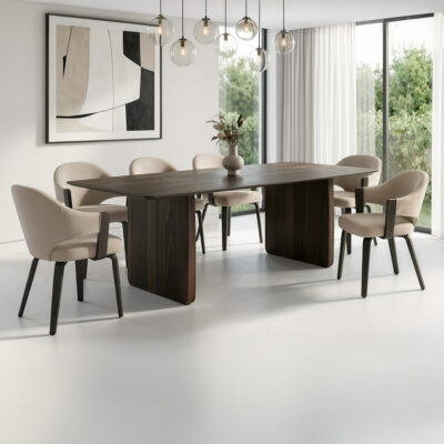 Bazul and Freya 7pc Dining Set - Mocha Table and Toffee and Walnut Chairs