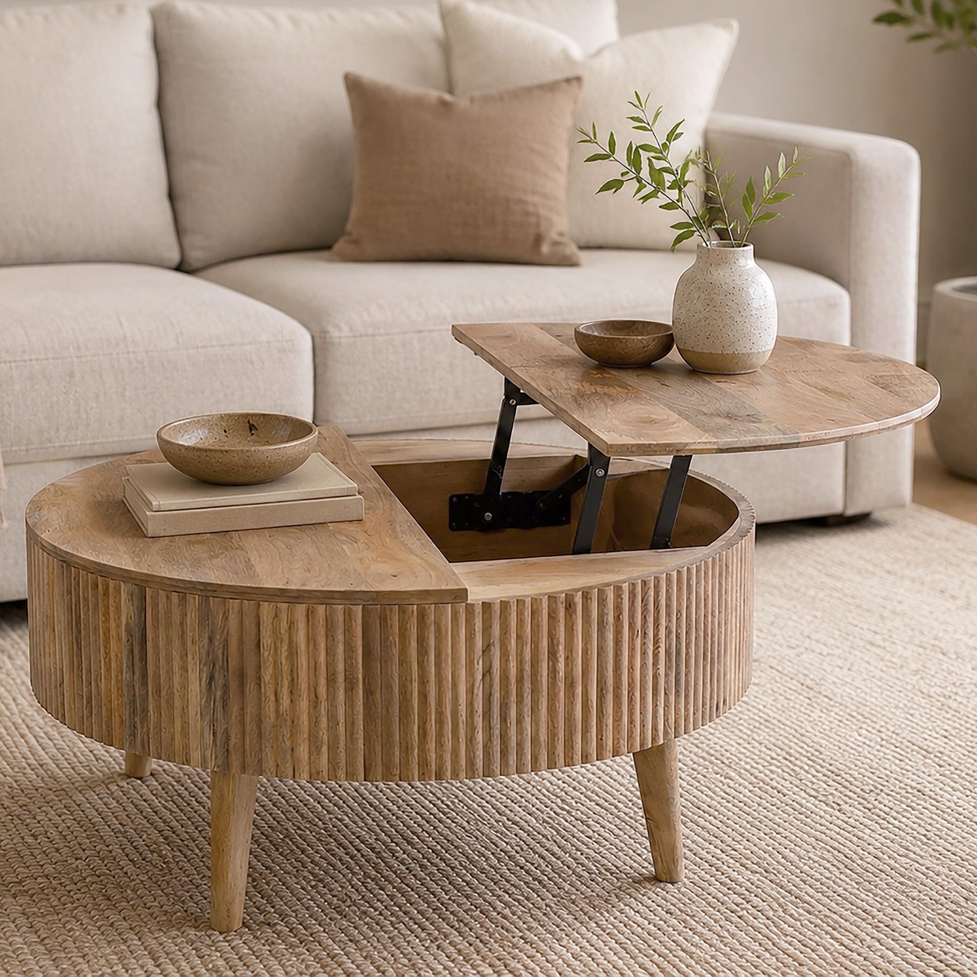 Balark Round Lift-Top Coffee Table in Natural 2 Balark Round Lift-Top Coffee Table in Natural - Image 2