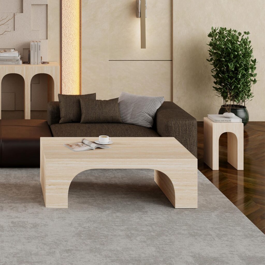 Atticus Contract Grade Rectangular Coffee Table in Travertine - Image 2