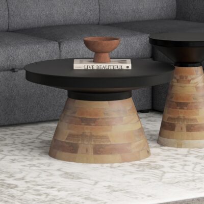 Boden Round Coffee Table in Black and Walnut 301-229BK 301 229BK 1