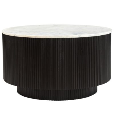 Reyna Round Coffee Table with Storage in Black and White