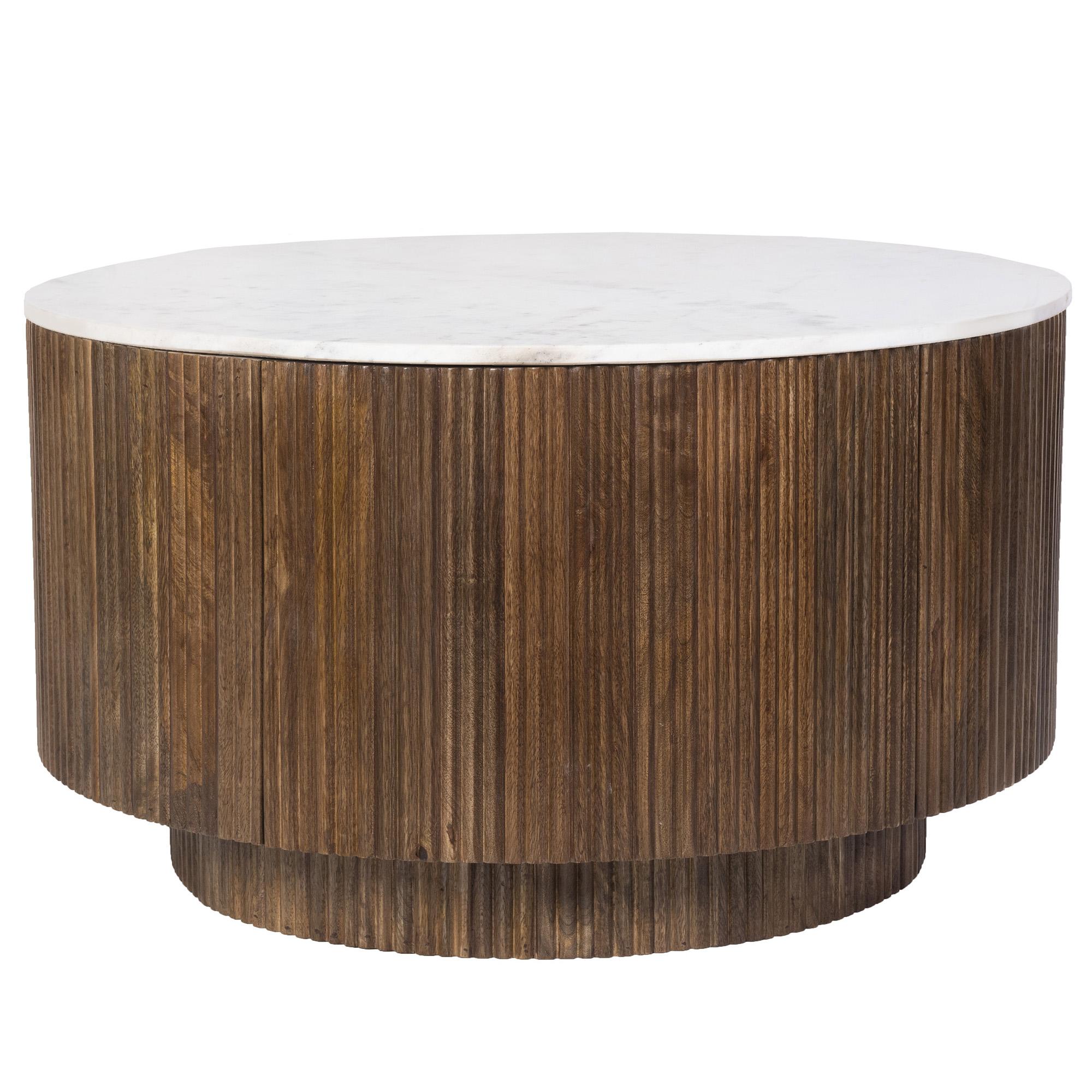 Reyna Round Coffee Table with Storage in Walnut and White 1 Reyna Round Coffee Table with Storage in Walnut and White