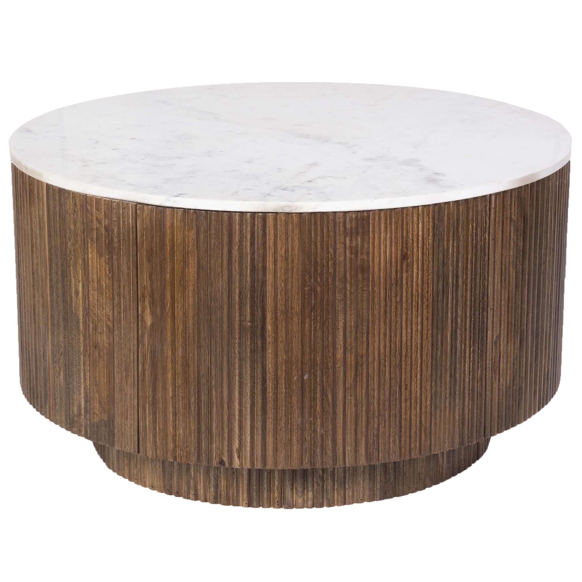 Reyna Round Coffee Table with Storage in Walnut and White 4 Reyna Round Coffee Table with Storage in Walnut and White - Image 4
