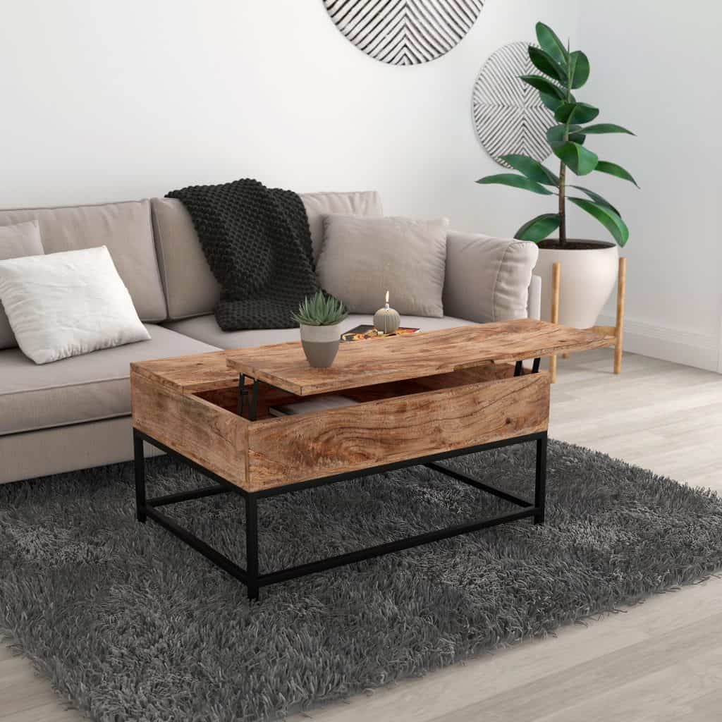 Ojas Lift-Top Coffee Table in Natural Burnt and Black - Image 2