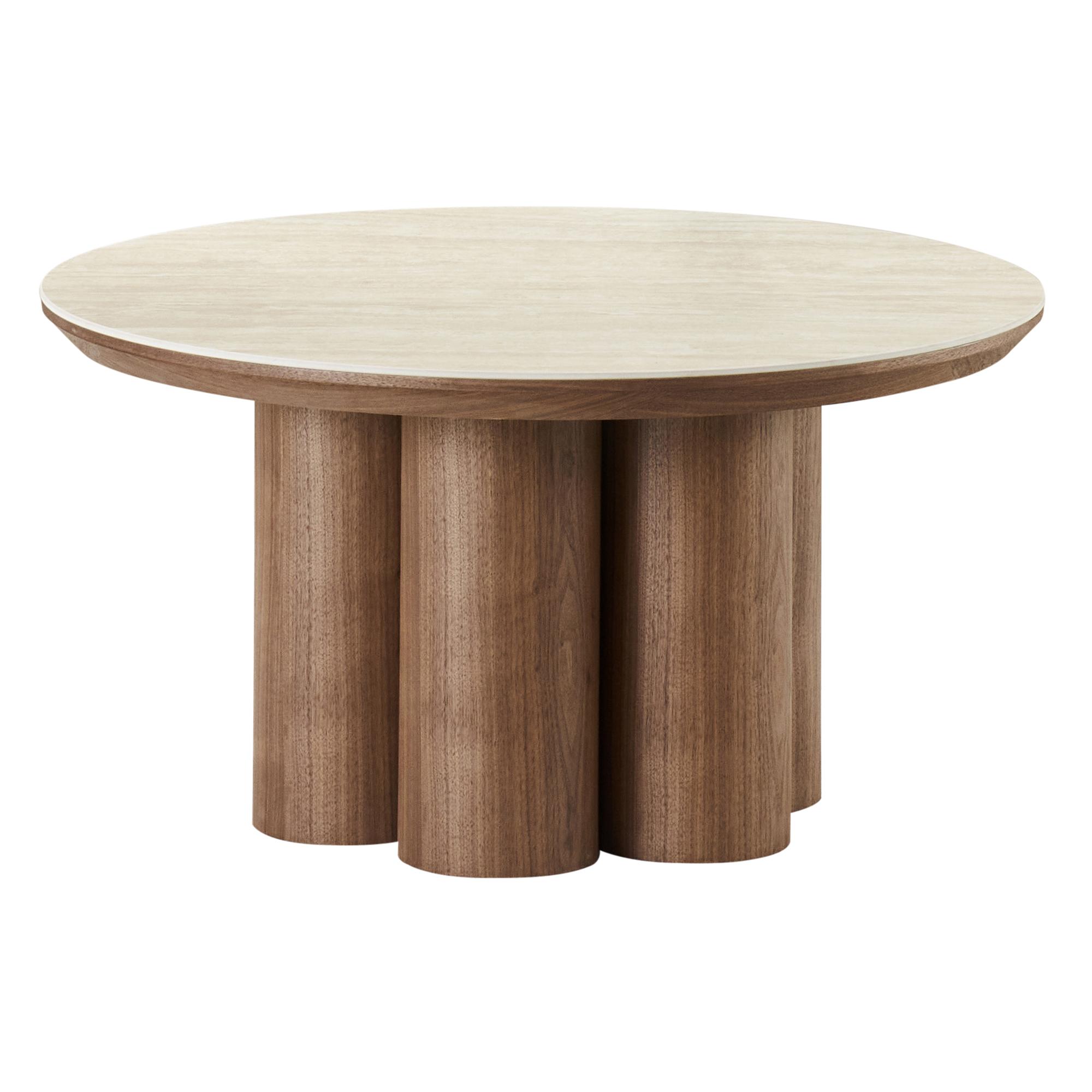 Seaton Round Coffee Table in Walnut and Travertine 1 Seaton Round Coffee Table in Walnut and Travertine