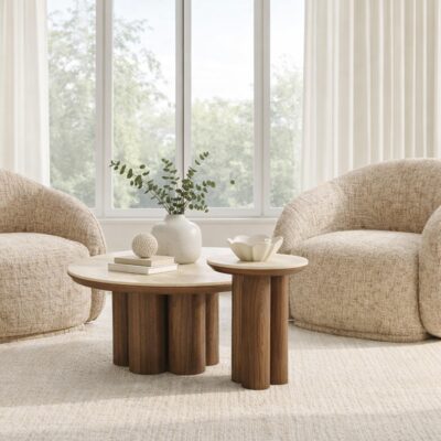 Seaton Round Coffee Table in Walnut and Travertine 9 Seaton Round Coffee Table in Walnut and Travertine 301-759WAL 301 759WAL 1