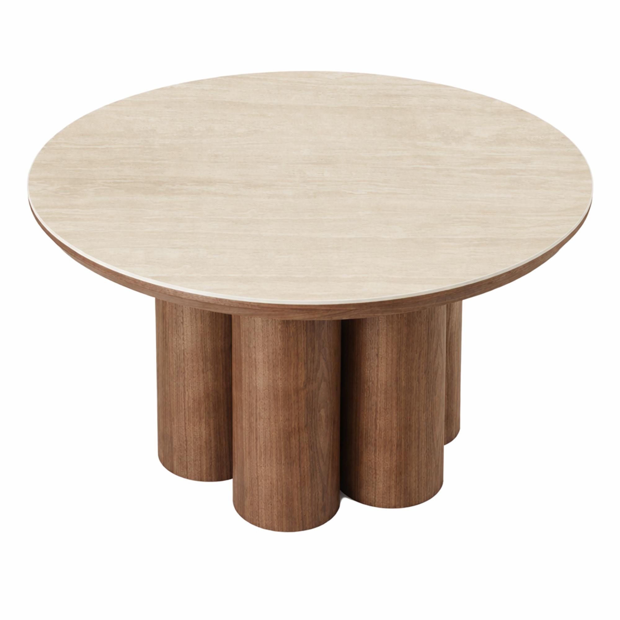 Seaton Round Coffee Table in Walnut and Travertine 4 Seaton Round Coffee Table in Walnut and Travertine - Image 4