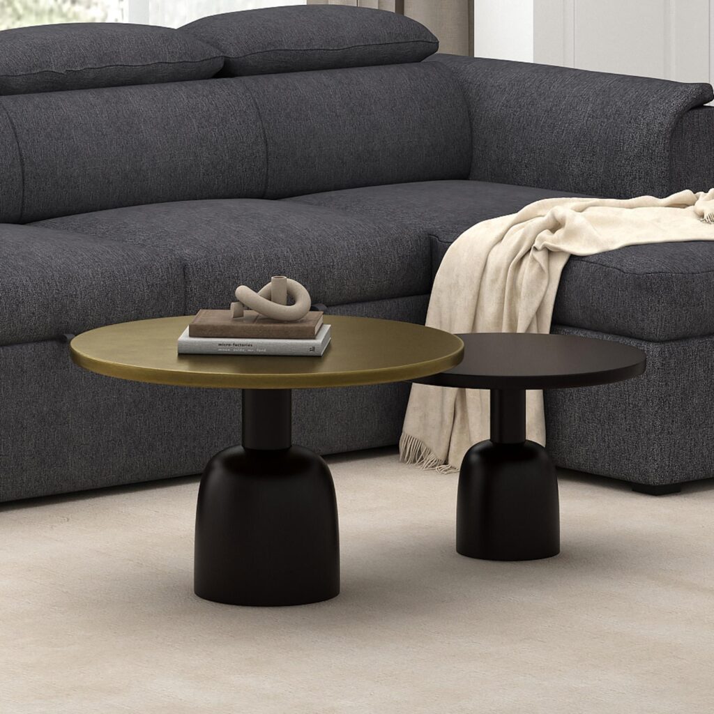 Adira 2pc Round Coffee Table Set in Antique Gold and Black - Image 2