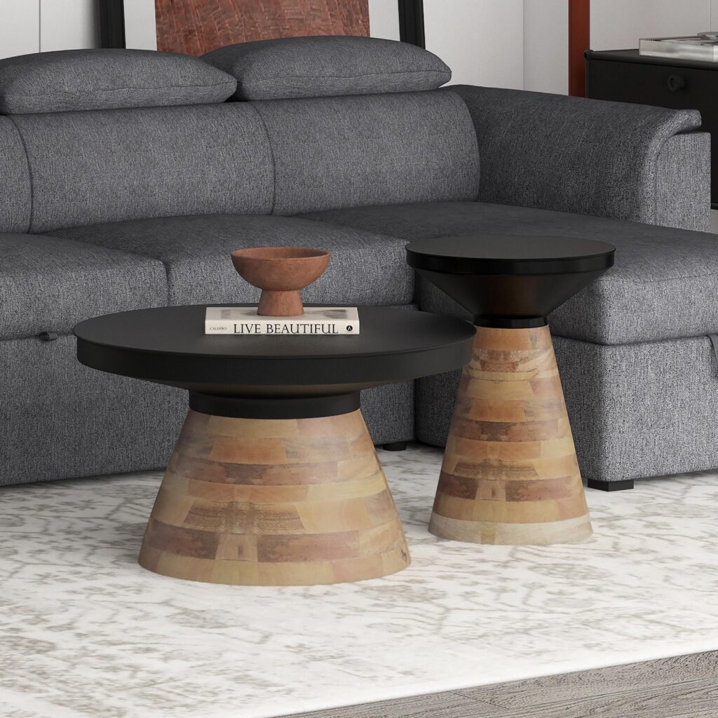 Boden 2pc Coffee Table Set in Black with Walnut - Image 2