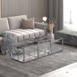 Casini 3pc Multi-Tier Coffee Table Set in Silver 303-632CH-3 303 632CH 3 1