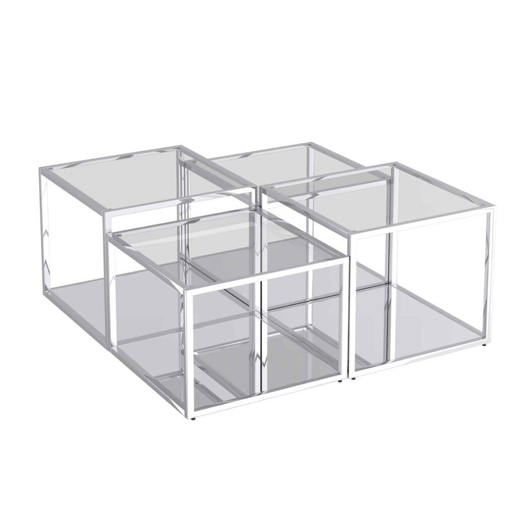 Casini 4pc Multi-Tier Coffee Table Set in Silver
