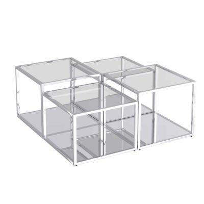 Casini 4pc Multi-Tier Coffee Table Set in Silver