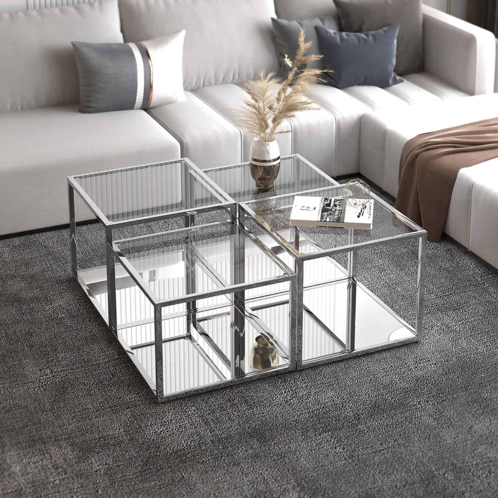 Casini 4pc Multi-Tier Coffee Table Set in Silver - Image 2