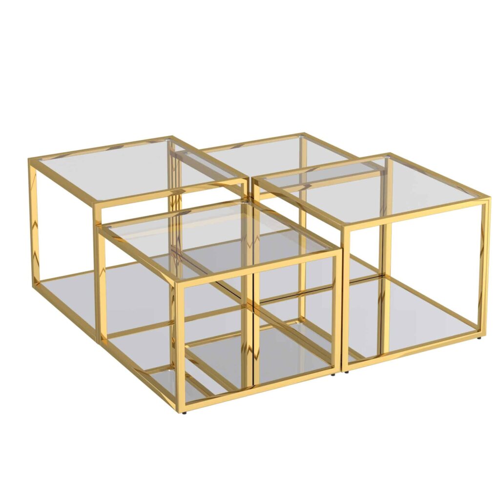 Casini 4pc Multi-Tier Coffee Table Set in Gold