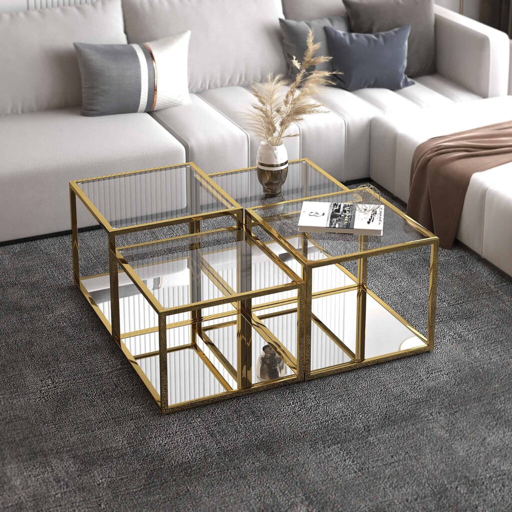Casini 4pc Multi-Tier Coffee Table Set in Gold - Image 2