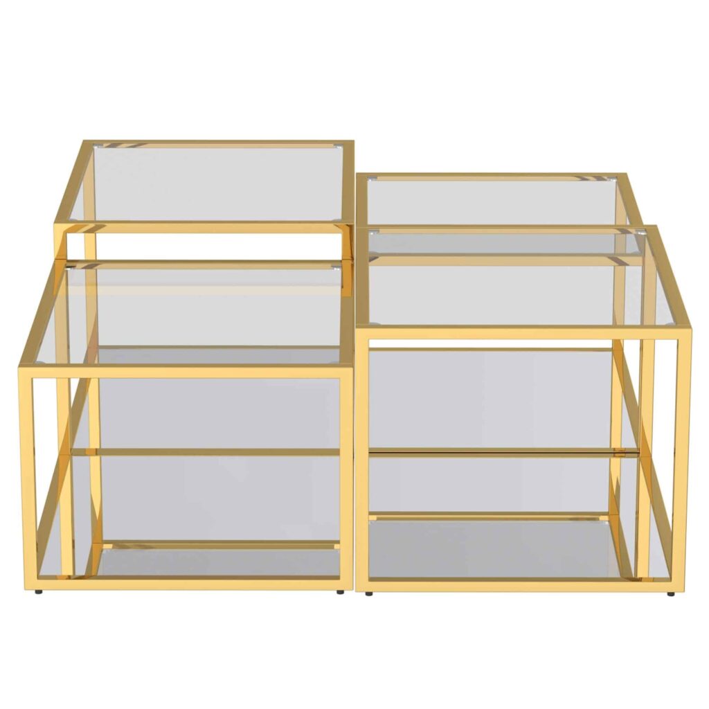 Casini 4pc Multi-Tier Coffee Table Set in Gold - Image 3