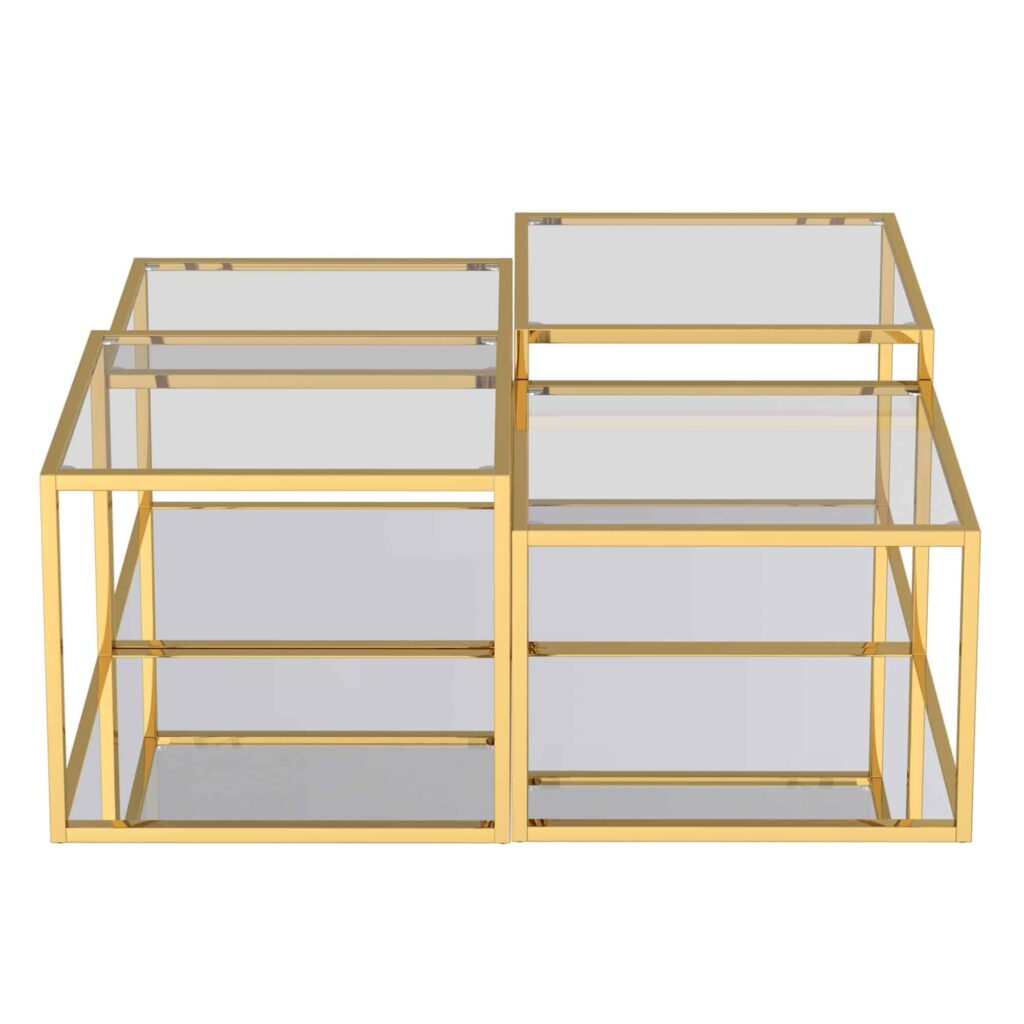 Casini 4pc Multi-Tier Coffee Table Set in Gold - Image 4