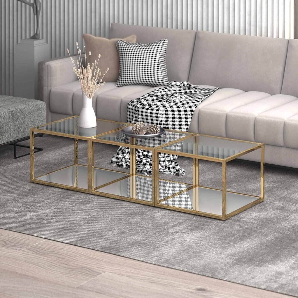 Casini 3pc Small Coffee Table Set in Gold - Image 2