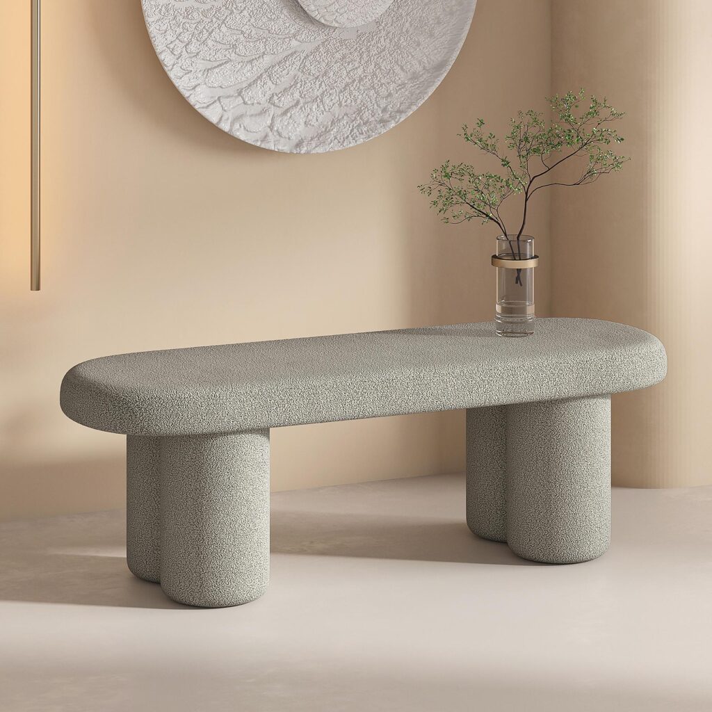 Azoro Bench in Warm Grey Boucle - Image 2