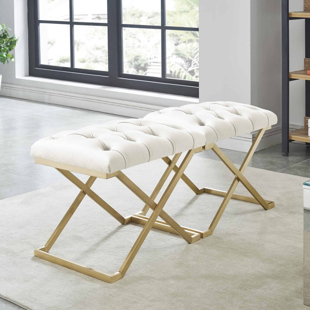 Rada Bench in Ivory and Gold - Image 4