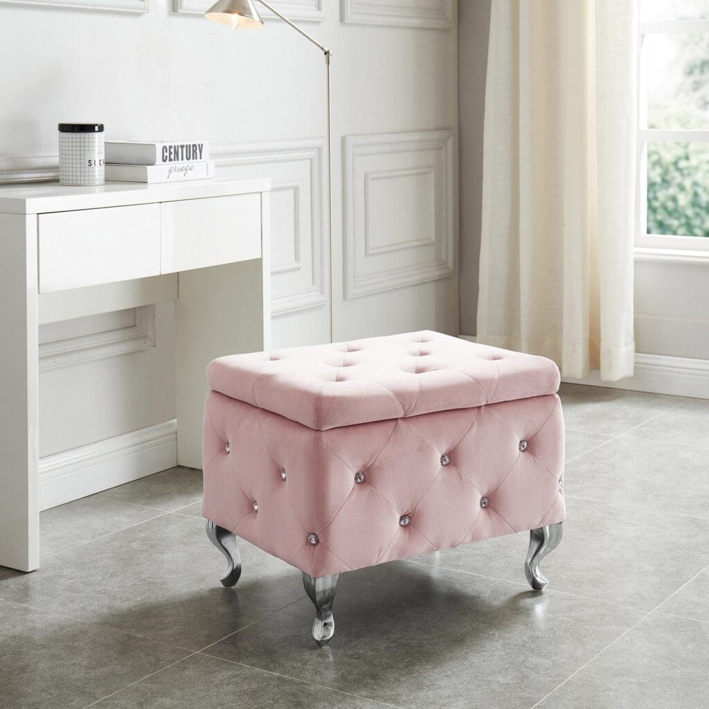Monique Square Storage Ottoman in Blush Pink and Chrome - Image 2
