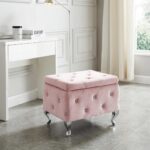 Monique Square Storage Ottoman in Blush Pink and Chrome 402-130SM-BSH 402 130SM BSH 1