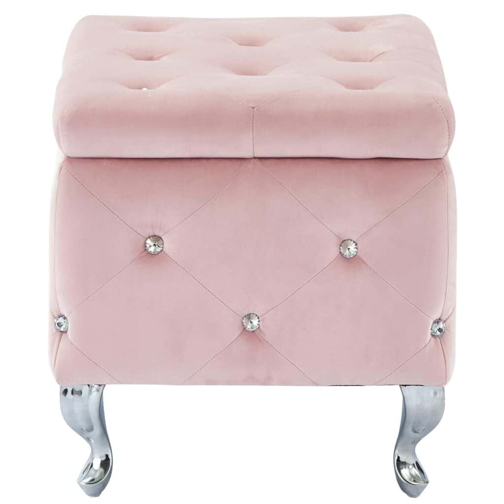 Monique Square Storage Ottoman in Blush Pink and Chrome - Image 3