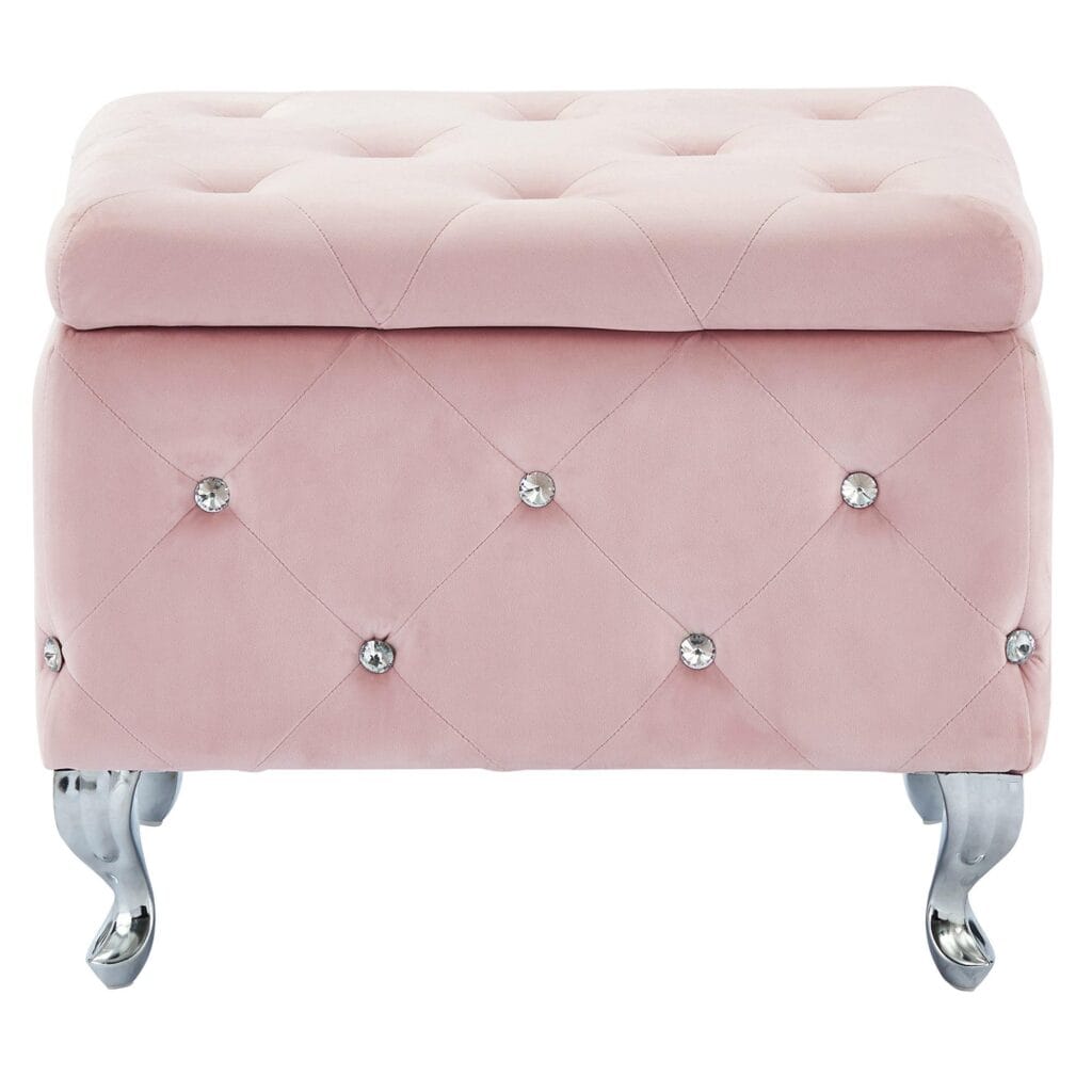 Monique Square Storage Ottoman in Blush Pink and Chrome - Image 4