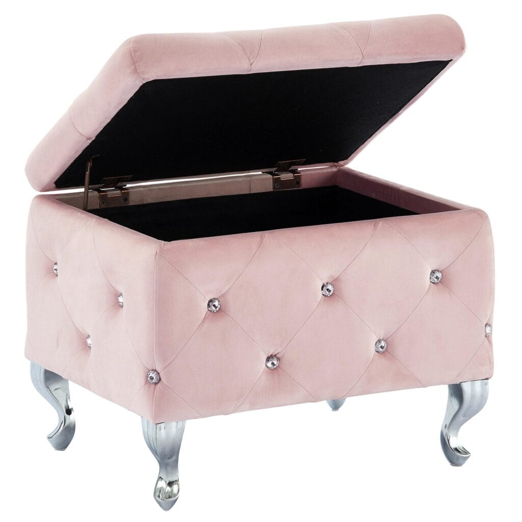 Monique Square Storage Ottoman in Blush Pink and Chrome - Image 5
