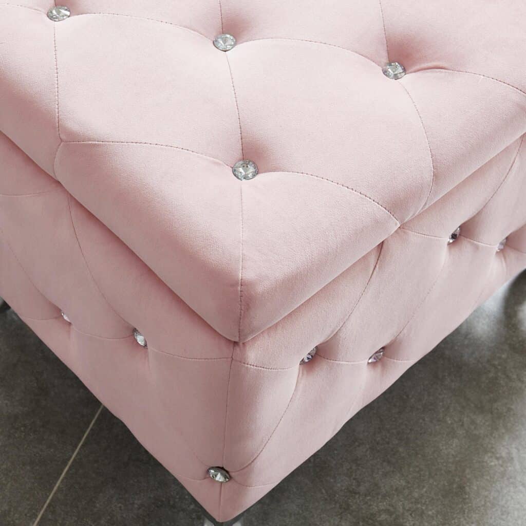 Monique Square Storage Ottoman in Blush Pink and Chrome - Image 6
