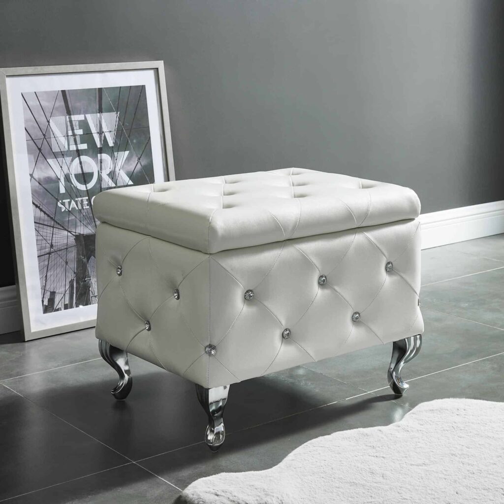 Monique Square Storage Ottoman in White and Chrome - Image 2
