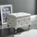 Monique Square Storage Ottoman in White and Chrome 402-130SM-WT 402 130SM WT 1