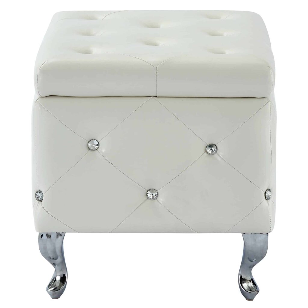 Monique Square Storage Ottoman in White and Chrome - Image 3