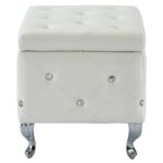 Monique Square Storage Ottoman in White and Chrome 402-130SM-WT 402 130SM WT 2