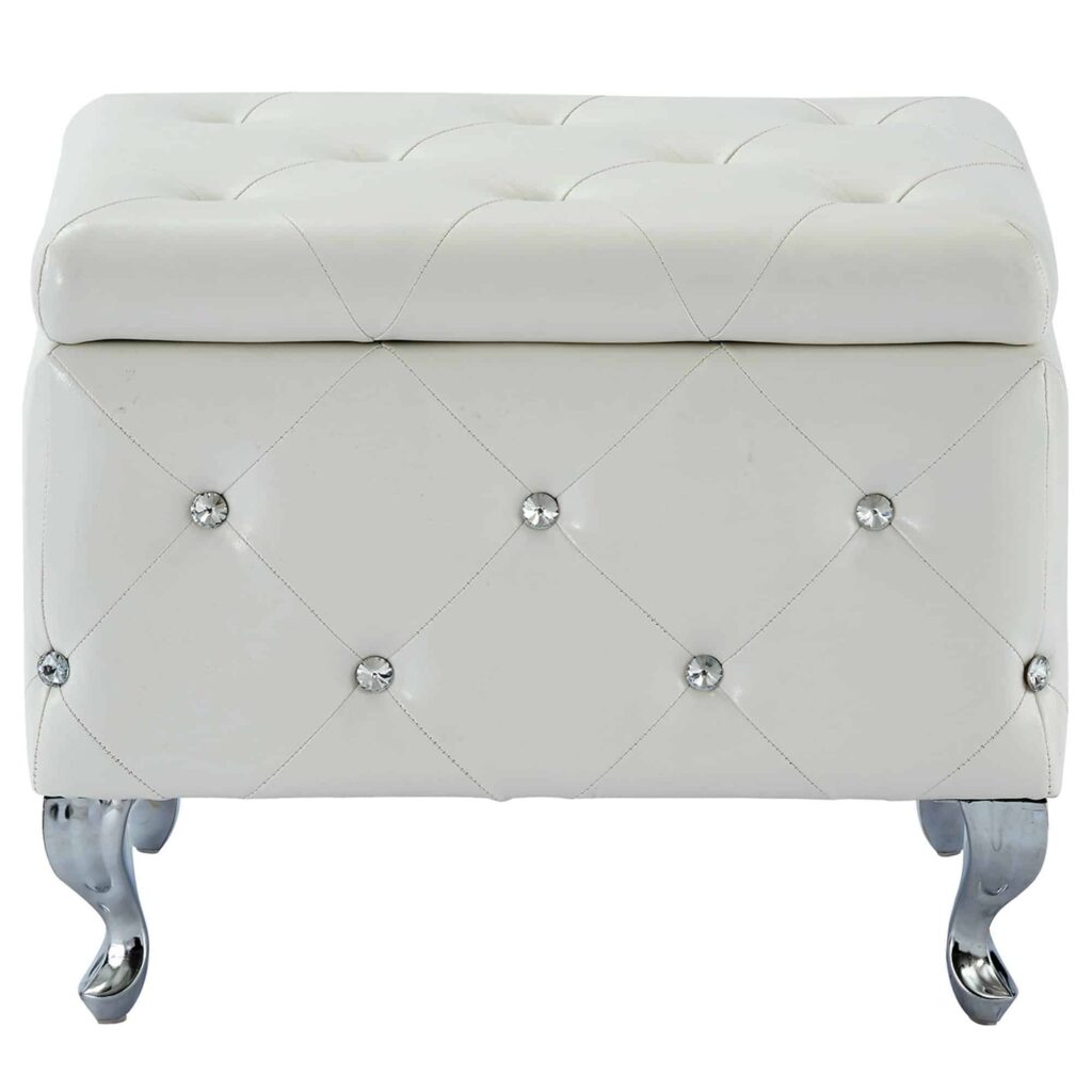 Monique Square Storage Ottoman in White and Chrome - Image 4