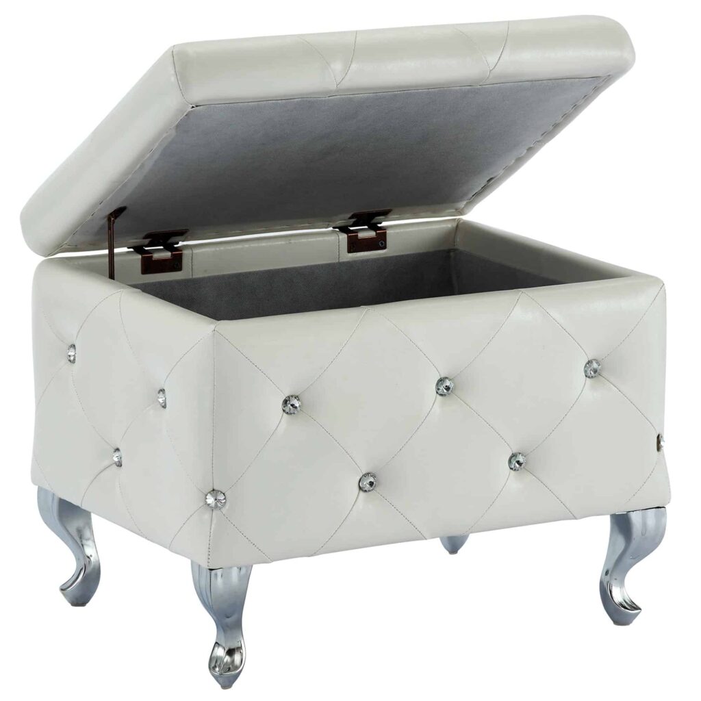 Monique Square Storage Ottoman in White and Chrome - Image 5