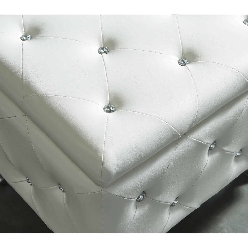 Monique Square Storage Ottoman in White and Chrome - Image 6