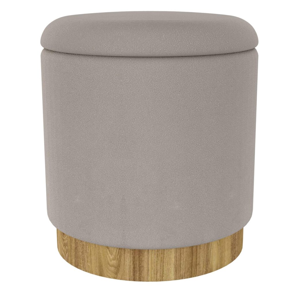 Alya Round Storage Ottoman in Warm Grey and Natural