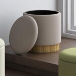 Alya Round Storage Ottoman in Warm Grey and Natural 402-131GY 402 131GY 1