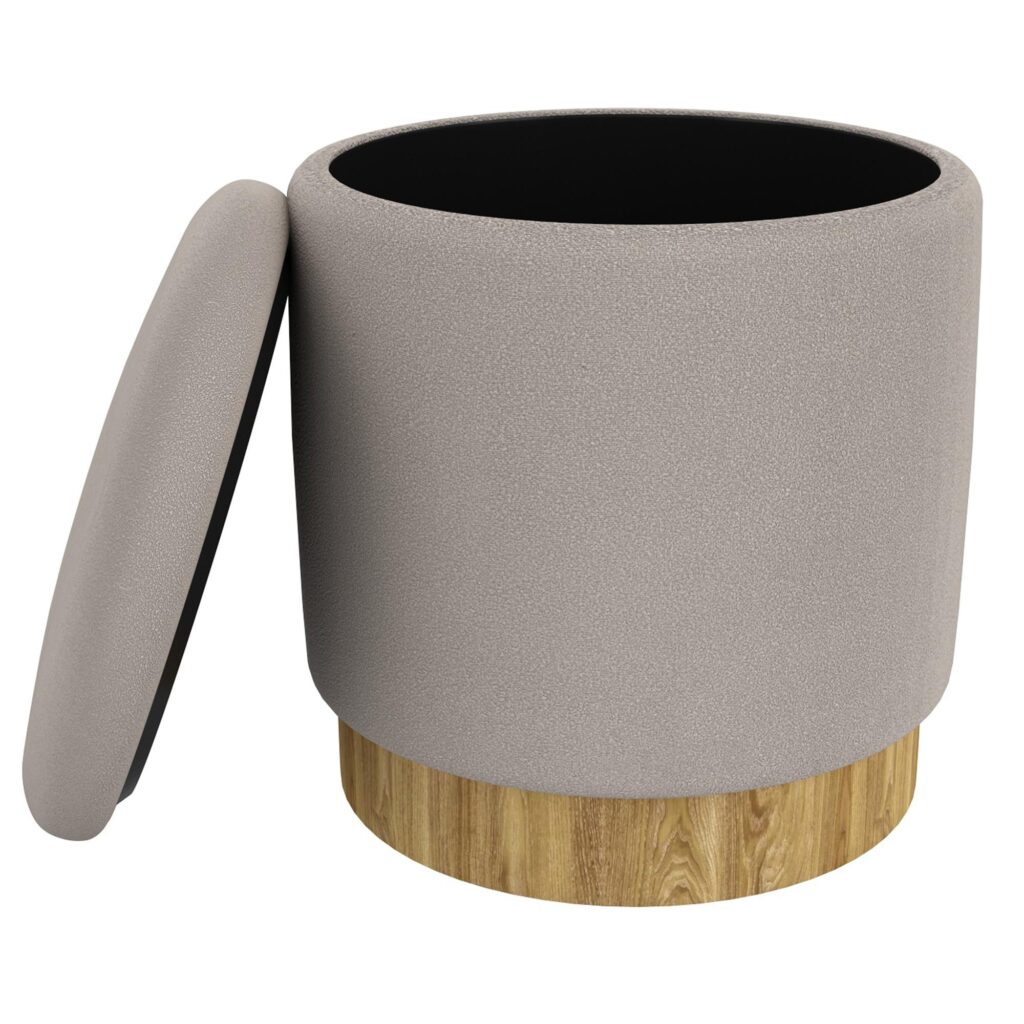 Alya Round Storage Ottoman in Warm Grey and Natural - Image 3