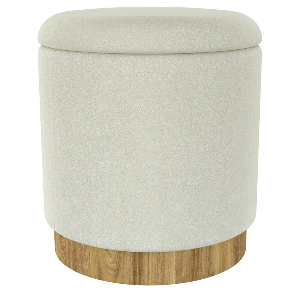 Alya Round Storage Ottoman in White and Natural