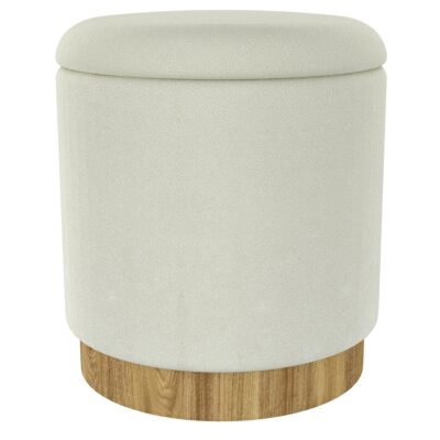 Alya Round Storage Ottoman in White and Natural