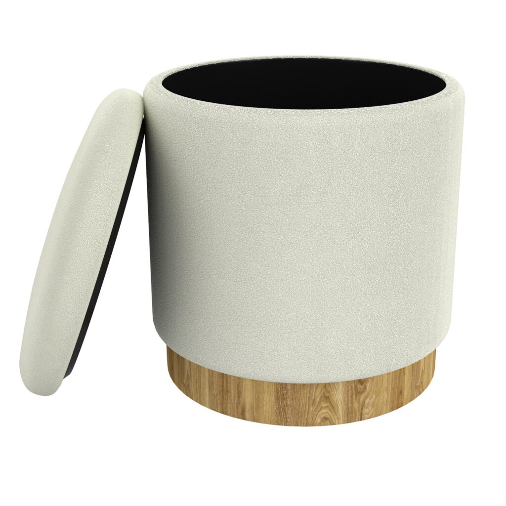 Alya Round Storage Ottoman in White and Natural - Image 3