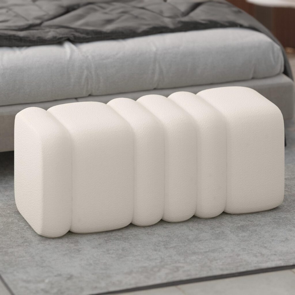 Rigel Large Ottoman Bench in Ivory Boucle - Image 2