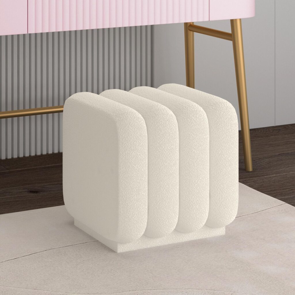 Rigel Small Square Ottoman in Ivory Boucle - Image 2