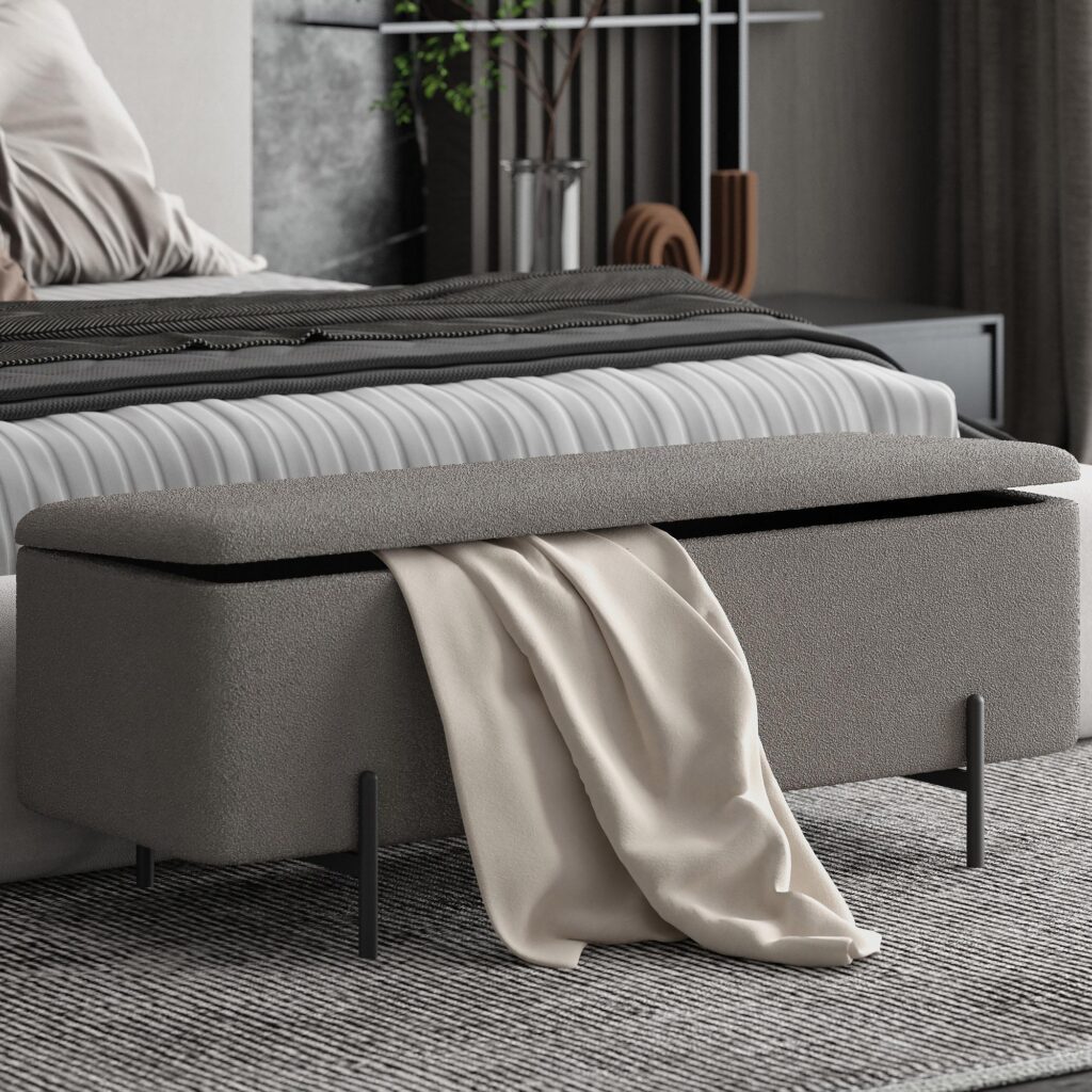 Erzo Storage Ottoman Bench in Warm Grey and Black - Image 2